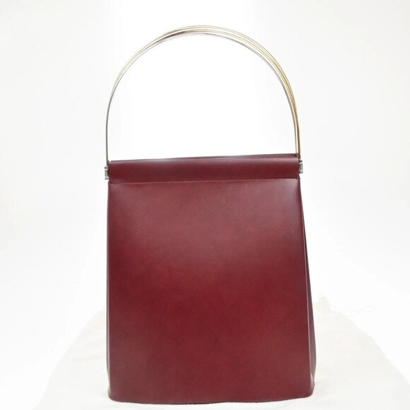 CARTIER Logo Trinity Tricolor Handle Hand Bag Leather Red France 76KB453 - Picture 3 of 14